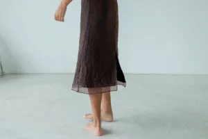 ( BROWN / IVORY ) WRINKLED MIDI CHIFFON SKIRT