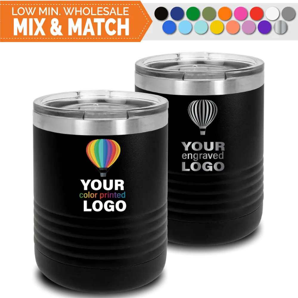 10 oz Lowball Tumblers -Mix & Match- Bulk Wholesale Personalized Engraved or Full Color Print Logo