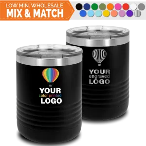 10 oz Lowball Tumblers -Mix & Match- Bulk Wholesale Personalized Engraved or Full Color Print Logo