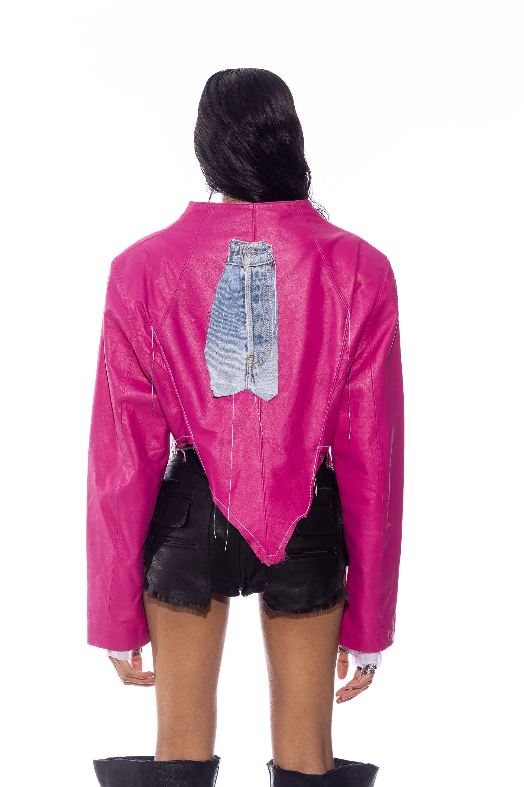 1/1 SMV PINK LEATHER V CUT JACKET