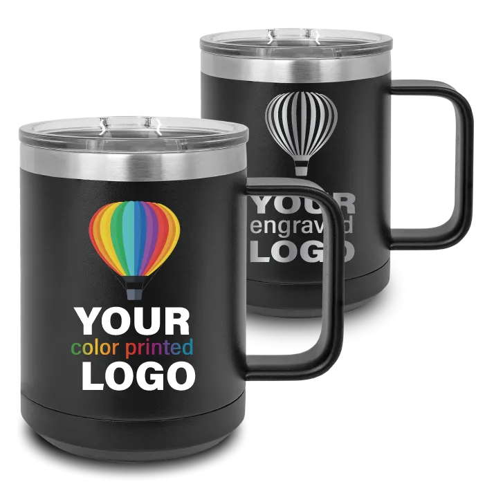 15 oz Handled Insulated Mug -Mix & Match- Bulk Wholesale Personalized Engraved or Full Color Print Logo