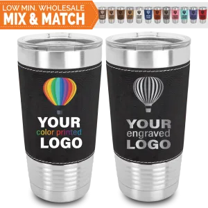 20 oz Leatherette (Faux Leather) Tumblers -Mix & Match- Bulk Wholesale Personalized Engraved or Full Color Print Logo