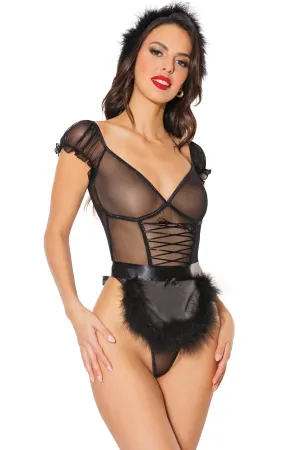 3 Pc Mesh Maid Teddy Set