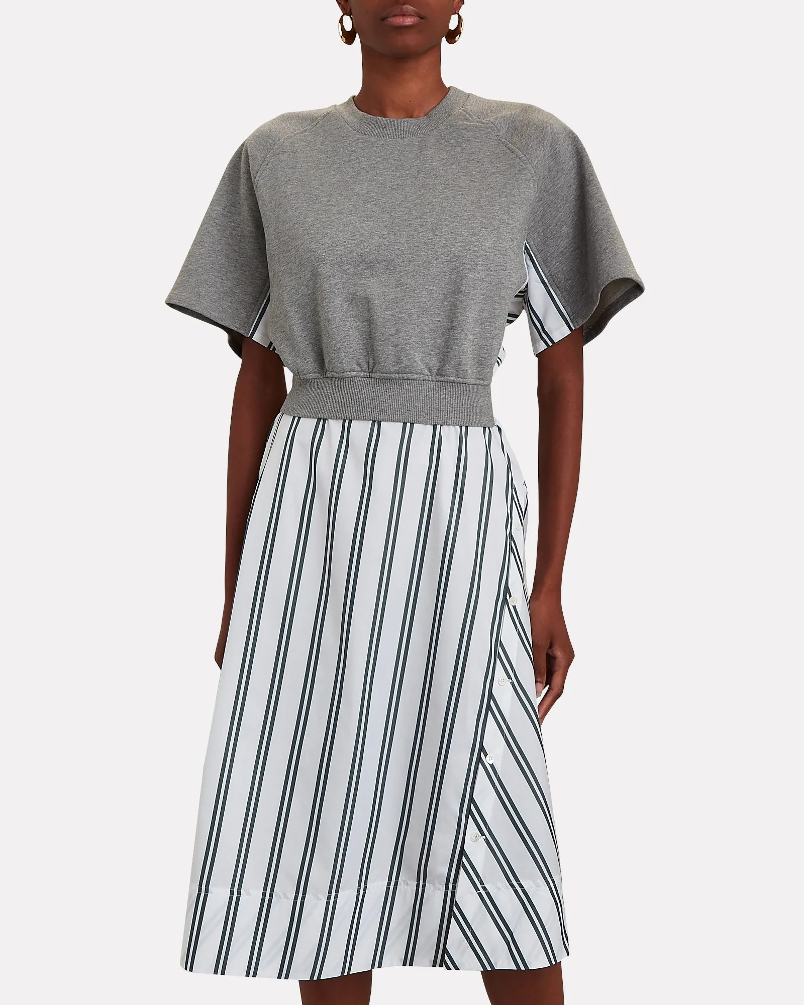 3.1 Phillip Lim Striped Cotton French Terry Midi Dress