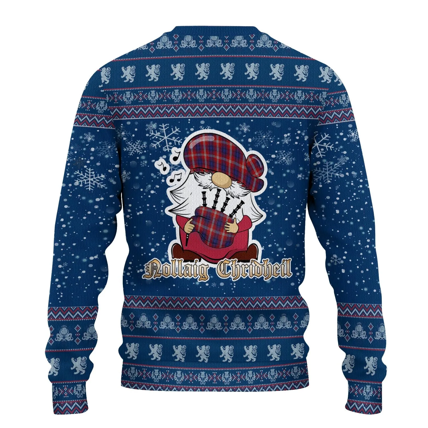 Ainslie Clan Christmas Family Ugly Sweater with Funny Gnome Playing Bagpipes