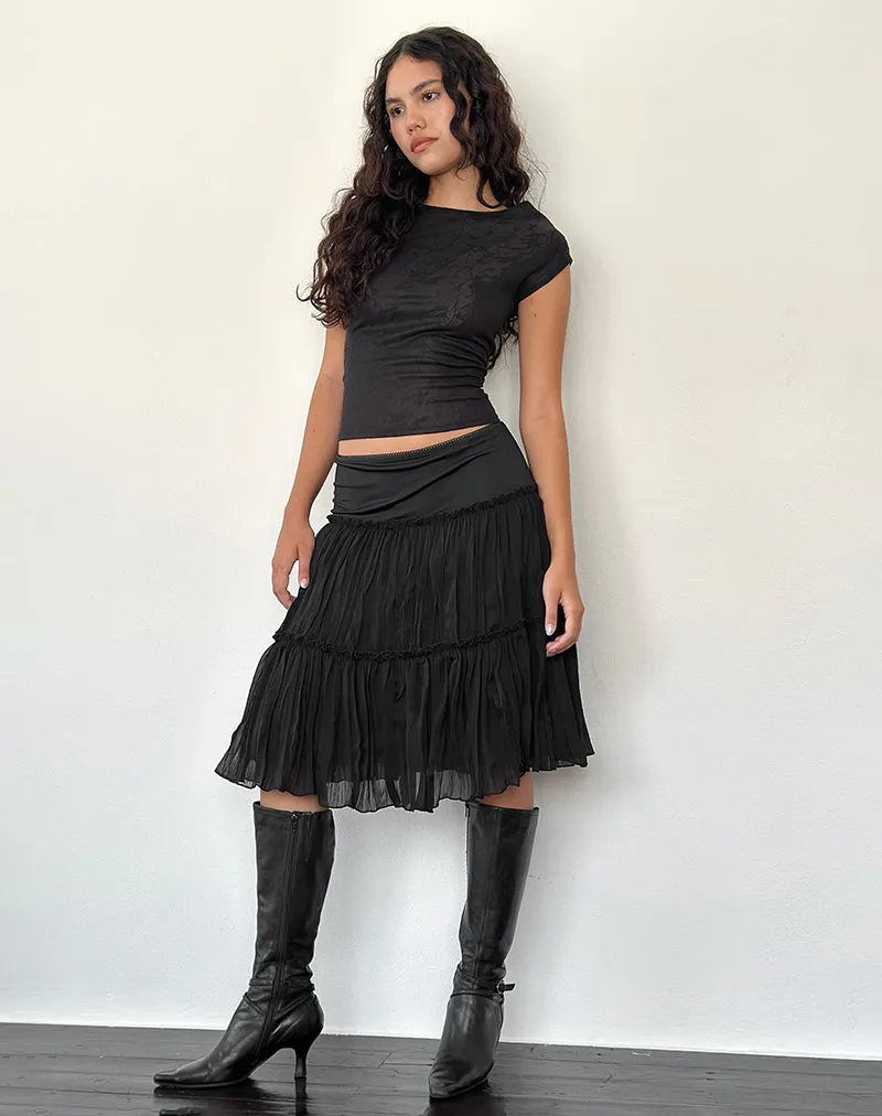 Anahita Tiered Skirt in Chiffon Black