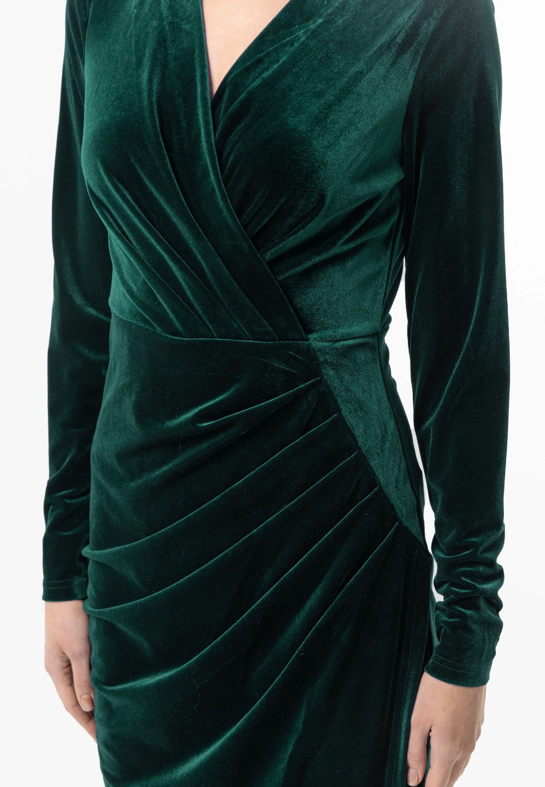 Angeleye Velvet Long Sleeve Faux Wrap Midi Dress