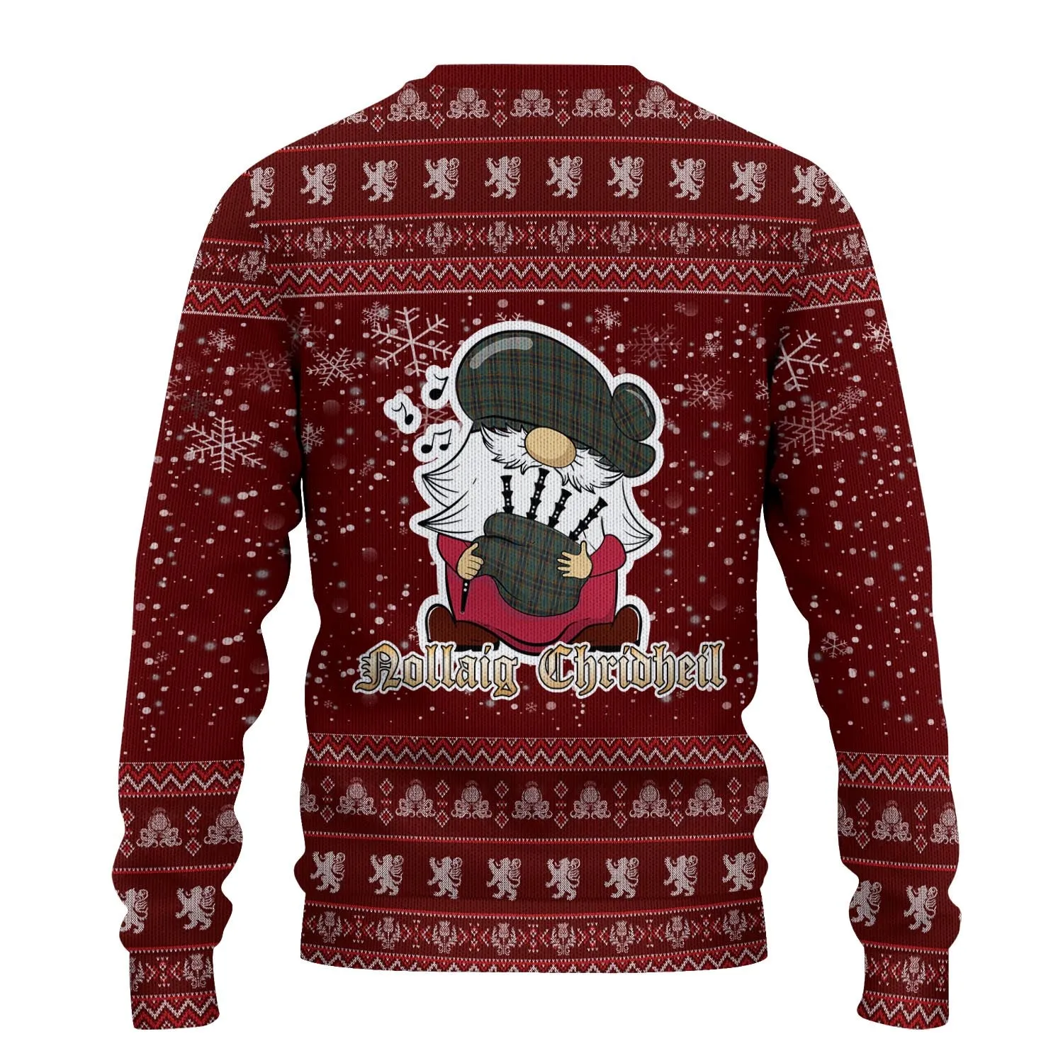 Antrim County Ireland Clan Christmas Family Ugly Sweater with Funny Gnome Playing Bagpipes