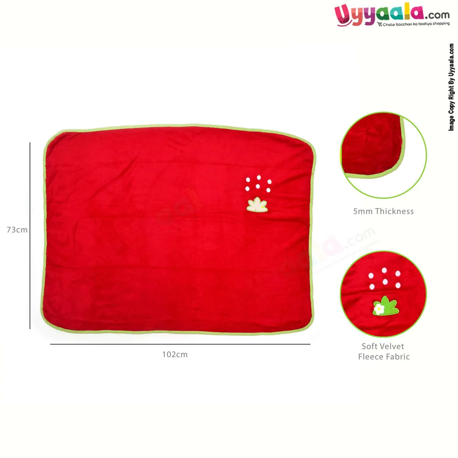 Baby Fur Blanket with White Dots Stich & Flower Patch 0-24m Age, Size (102*73cm) -Red