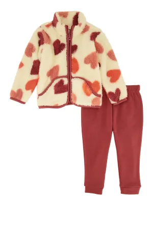 Baby Girls 12-24M Heart Print Sherpa Jacket and Joggers