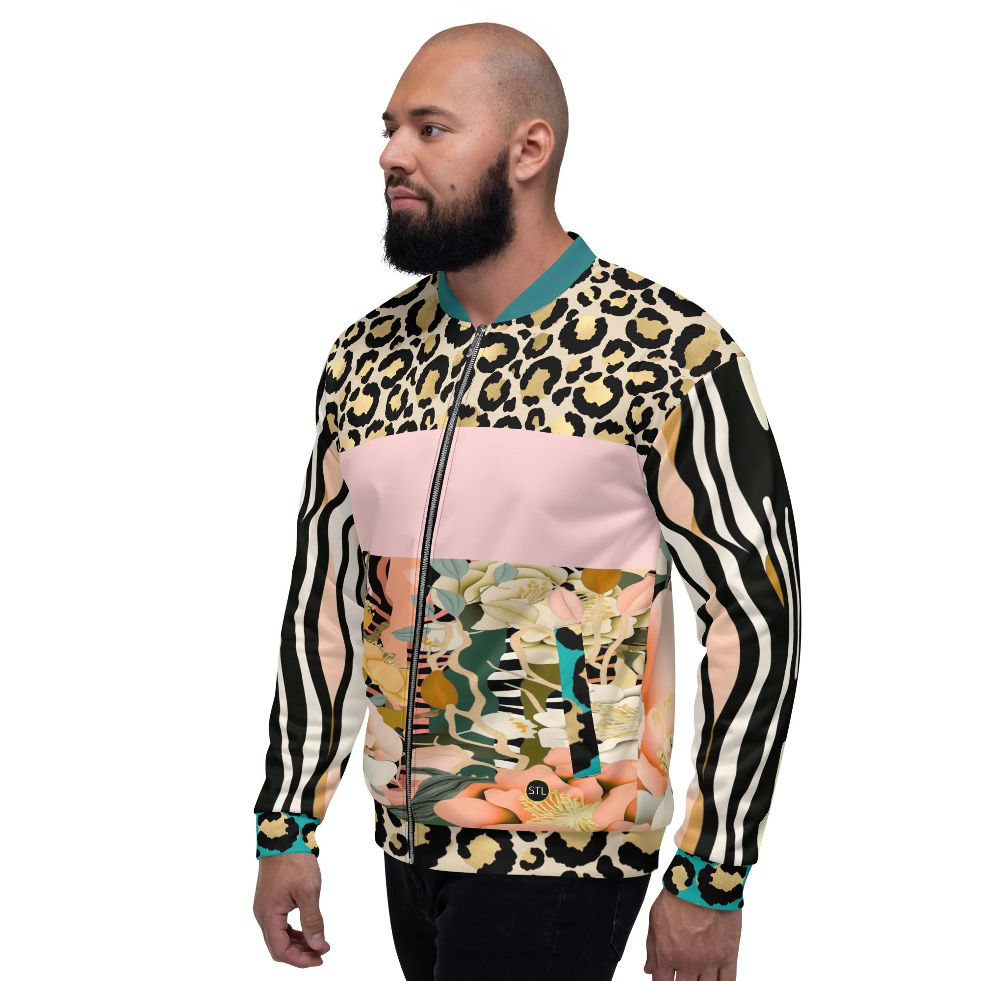 Ballerina in Garden Floral Zebra Stripe Unisex Bomber Jacket