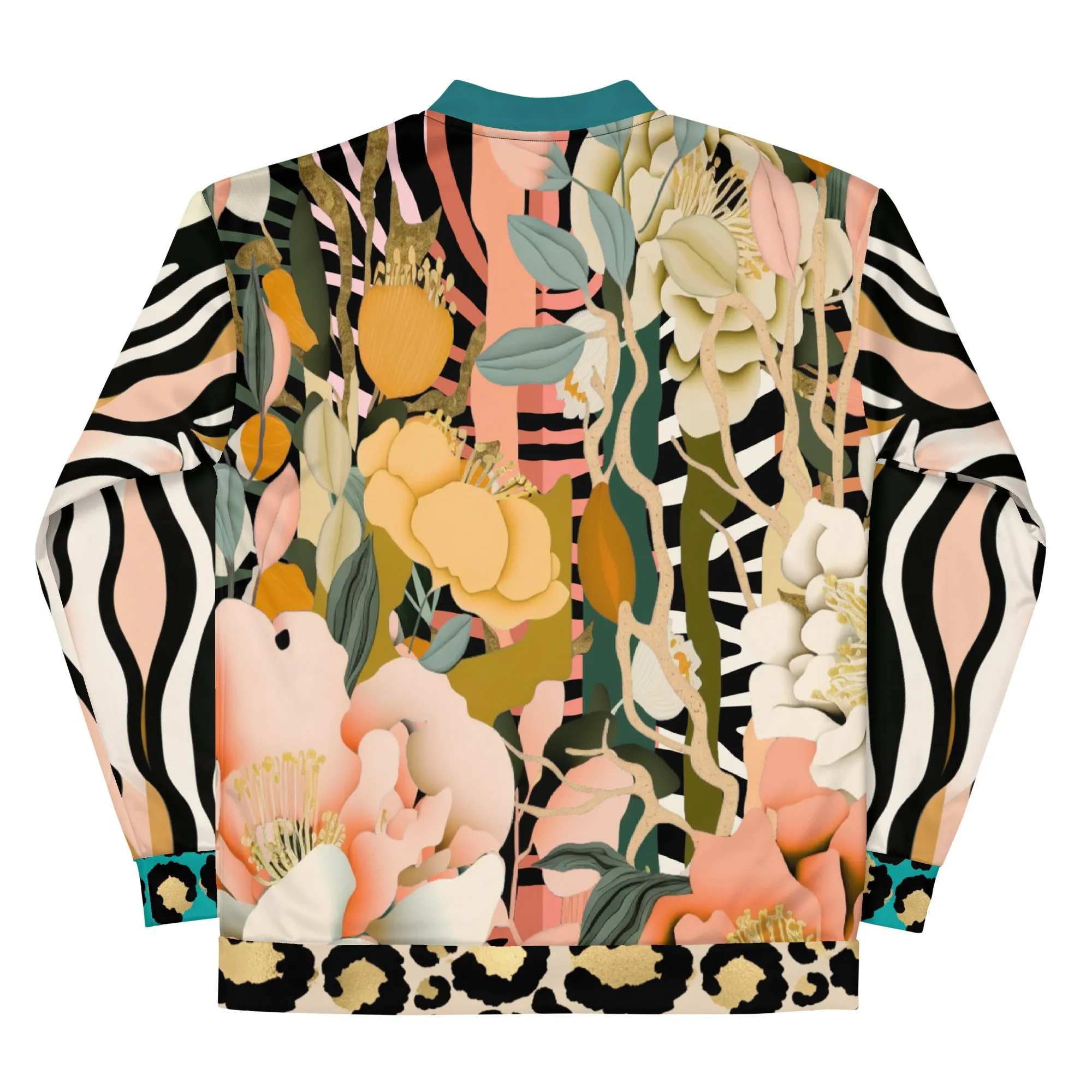 Ballerina in Garden Floral Zebra Stripe Unisex Bomber Jacket