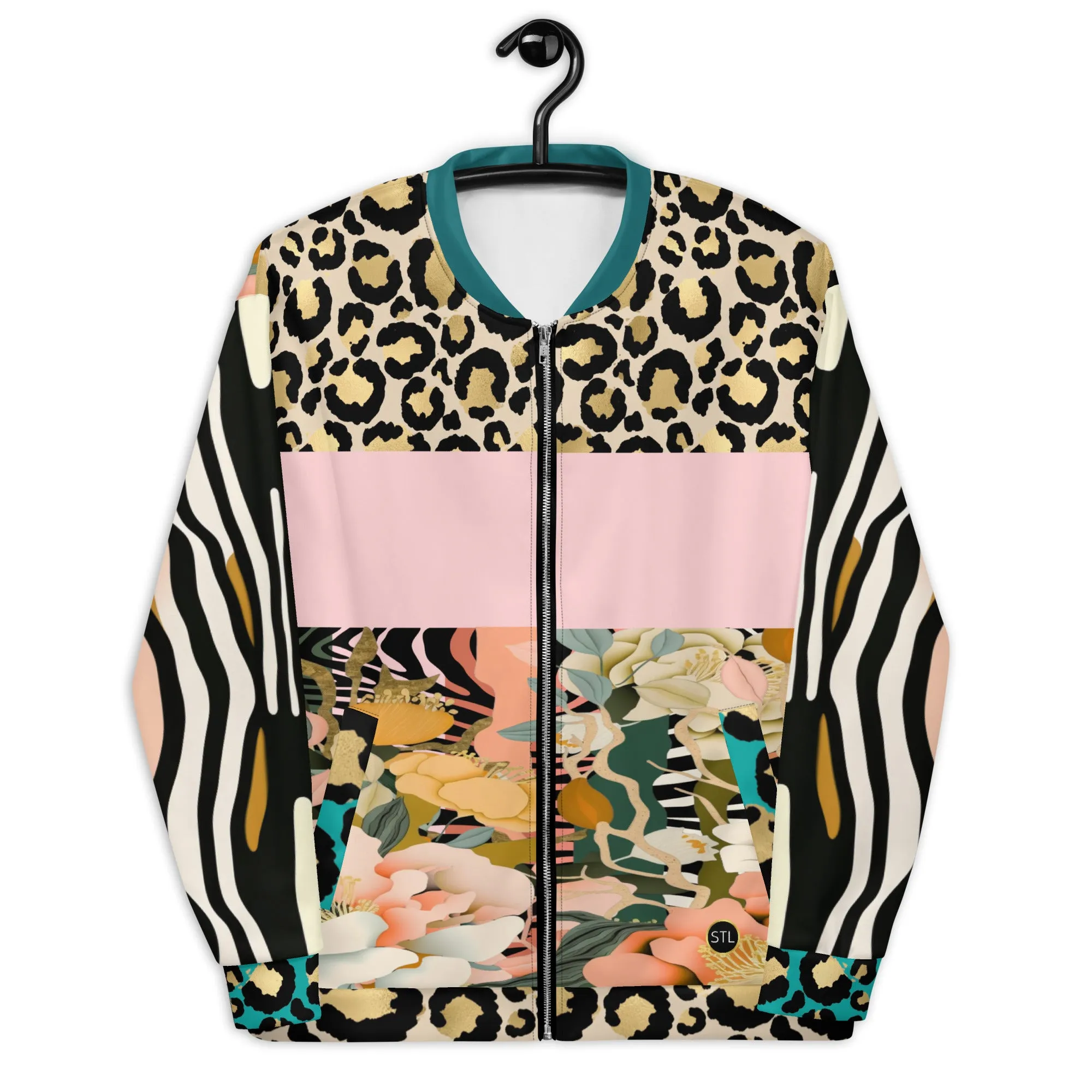 Ballerina in Garden Floral Zebra Stripe Unisex Bomber Jacket