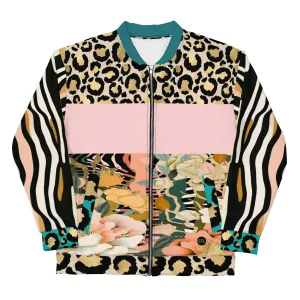 Ballerina in Garden Floral Zebra Stripe Unisex Bomber Jacket