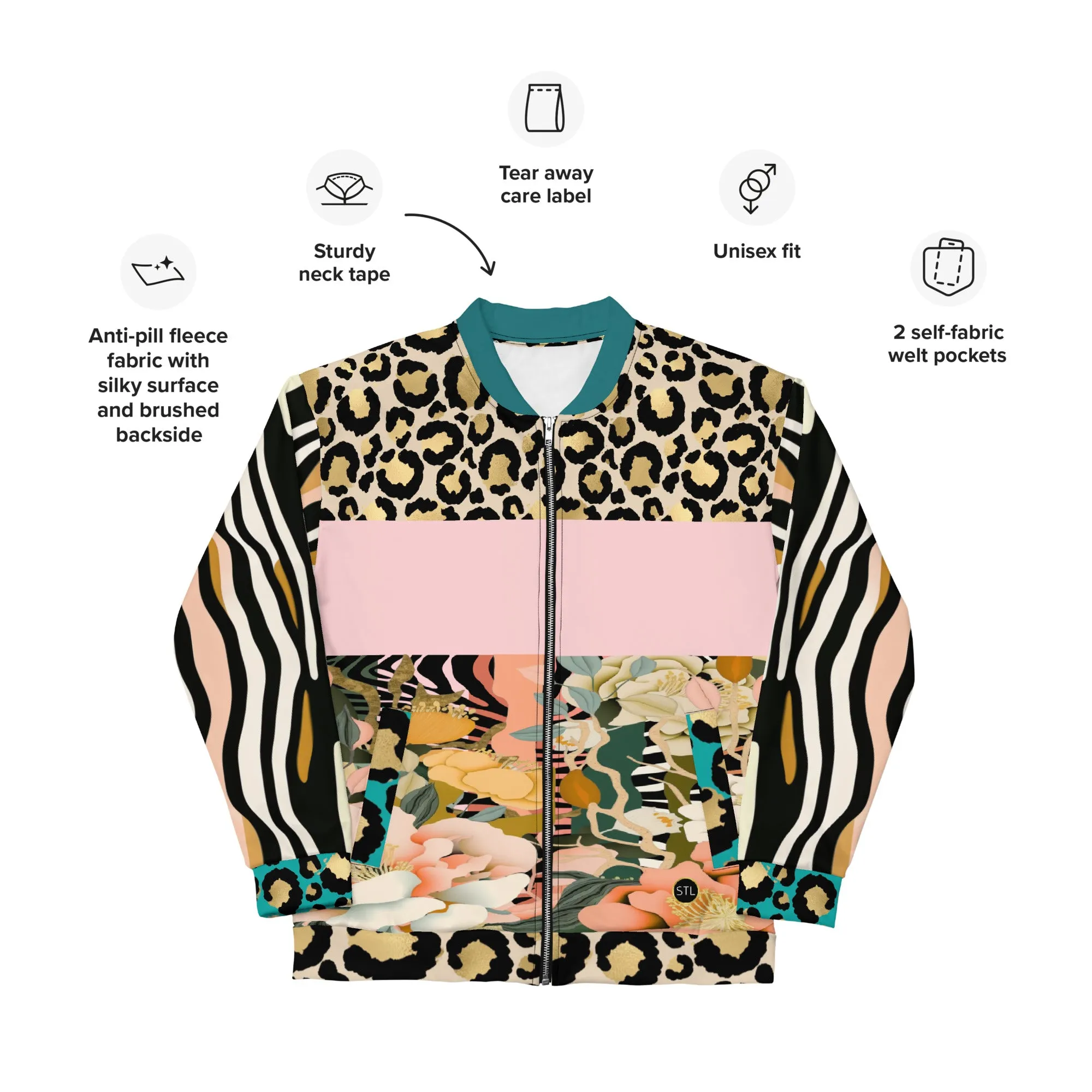 Ballerina in Garden Floral Zebra Stripe Unisex Bomber Jacket