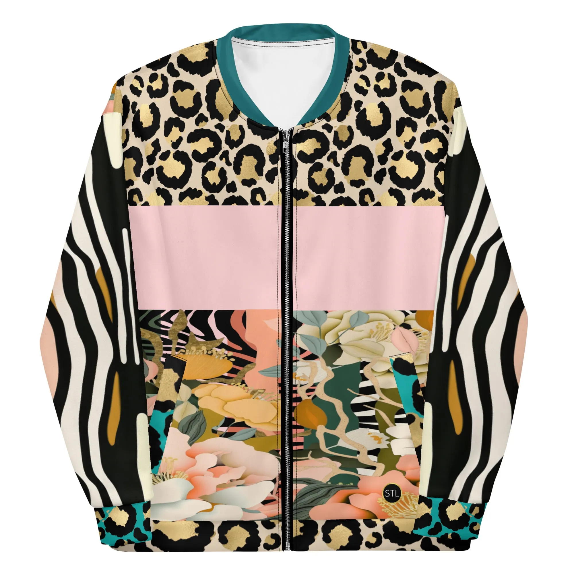 Ballerina in Garden Floral Zebra Stripe Unisex Bomber Jacket