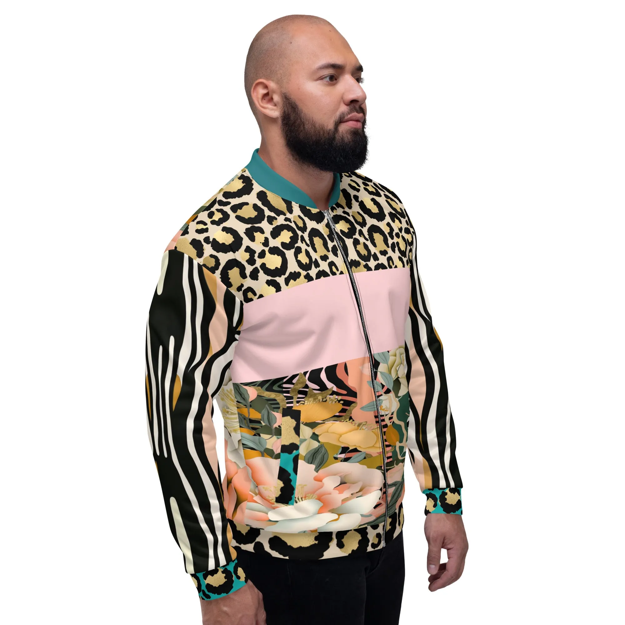 Ballerina in Garden Floral Zebra Stripe Unisex Bomber Jacket