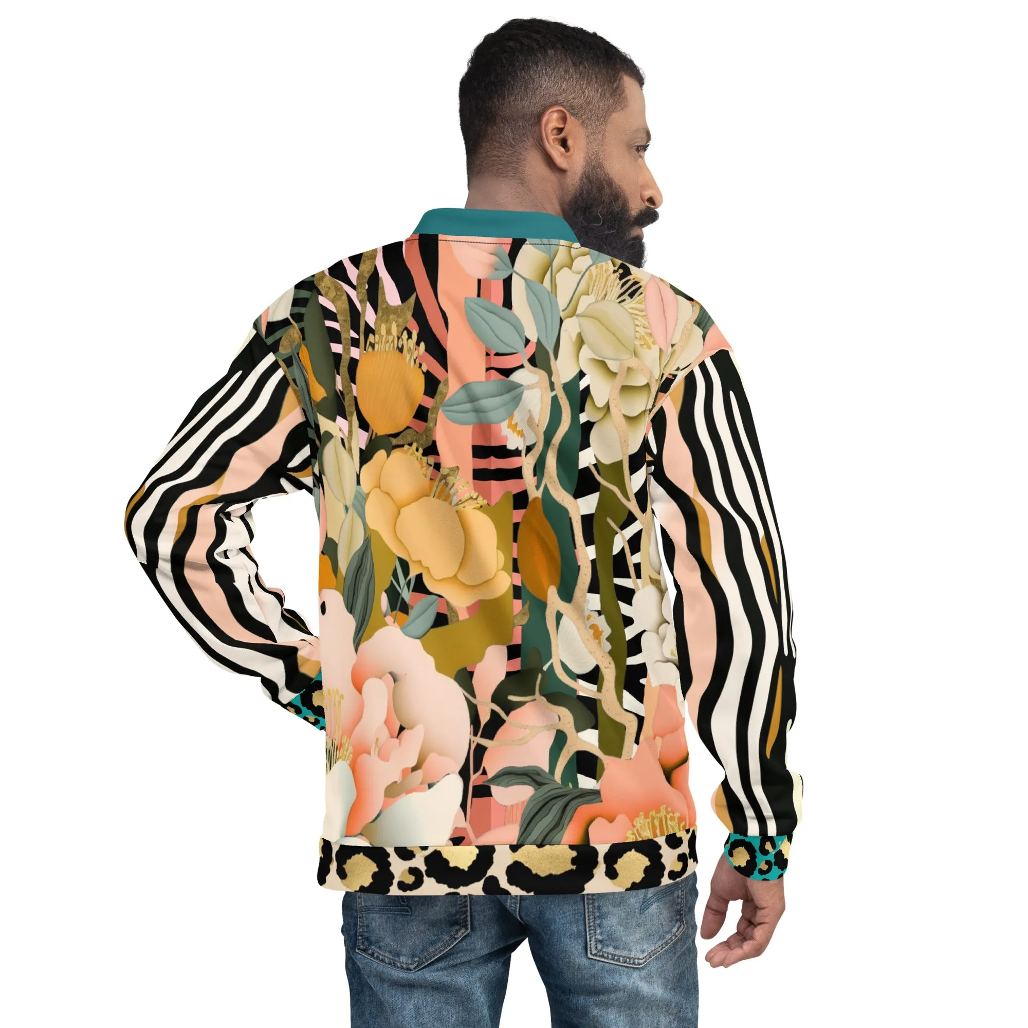 Ballerina in Garden Floral Zebra Stripe Unisex Bomber Jacket