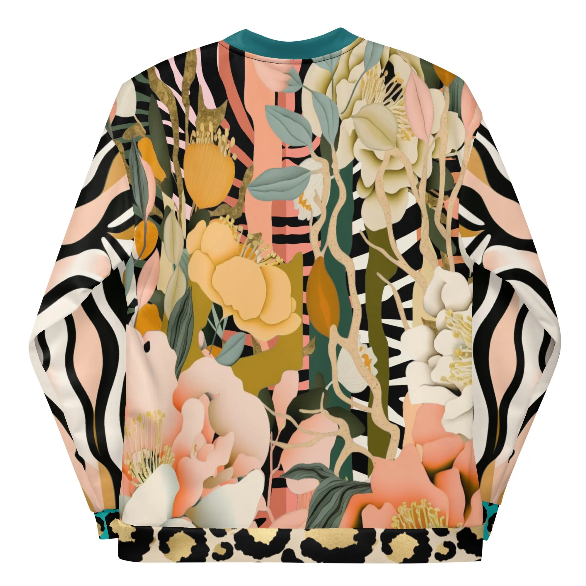 Ballerina in Garden Floral Zebra Stripe Unisex Bomber Jacket