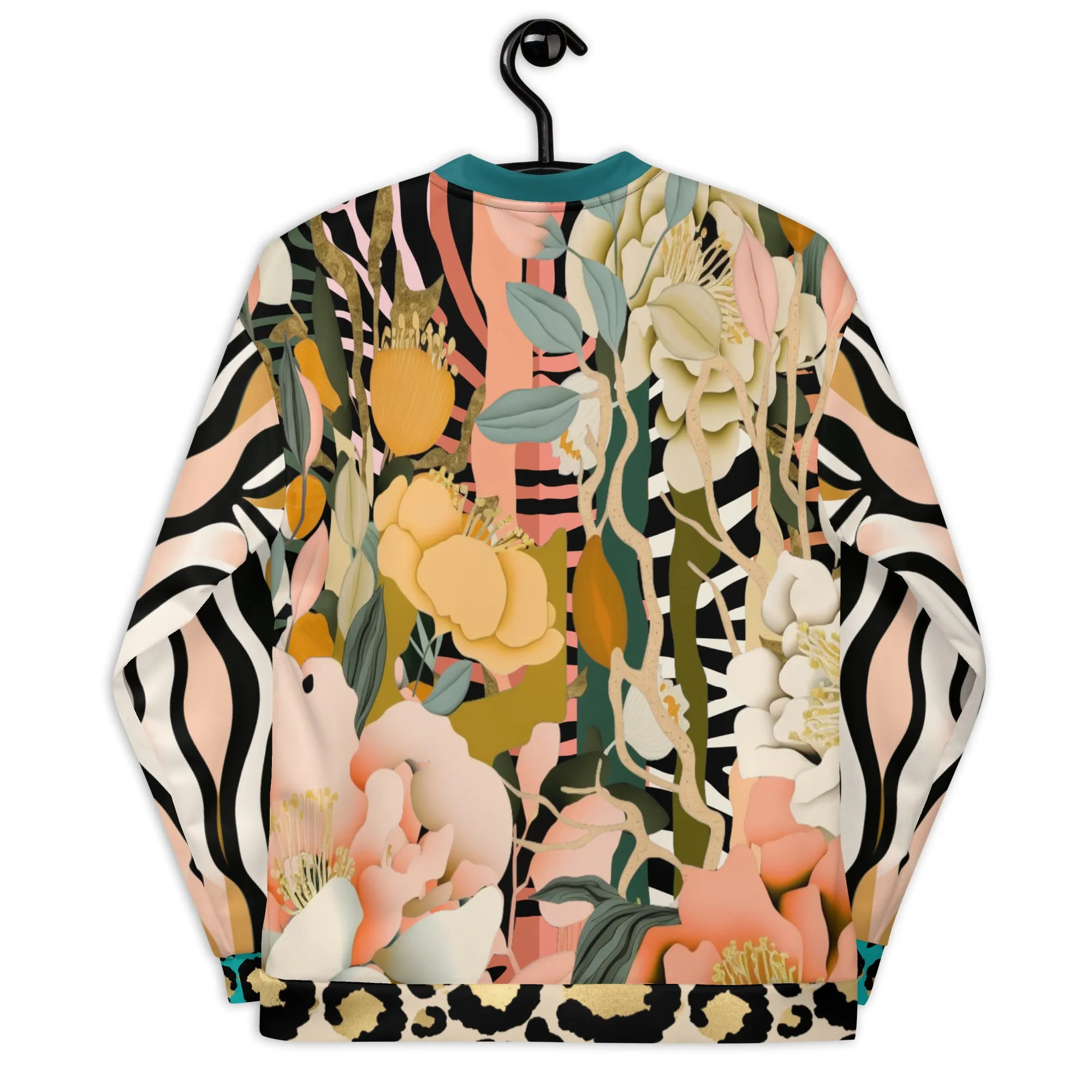 Ballerina in Garden Floral Zebra Stripe Unisex Bomber Jacket