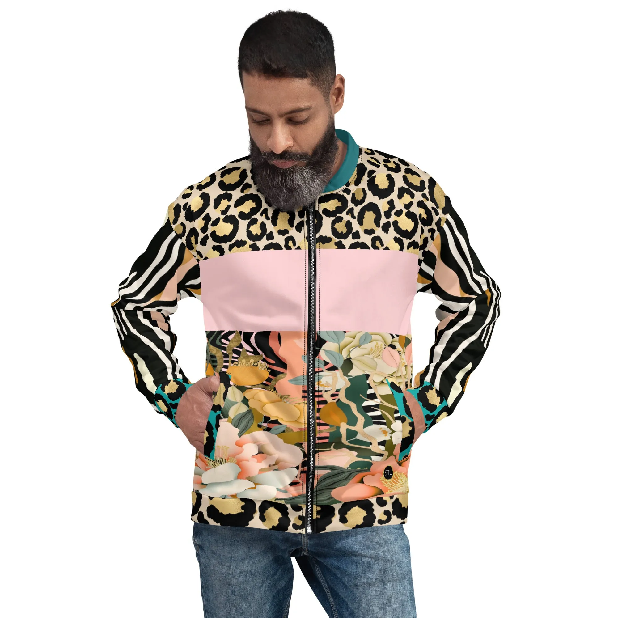 Ballerina in Garden Floral Zebra Stripe Unisex Bomber Jacket