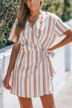 Belted Striped Wrap Mini Dress