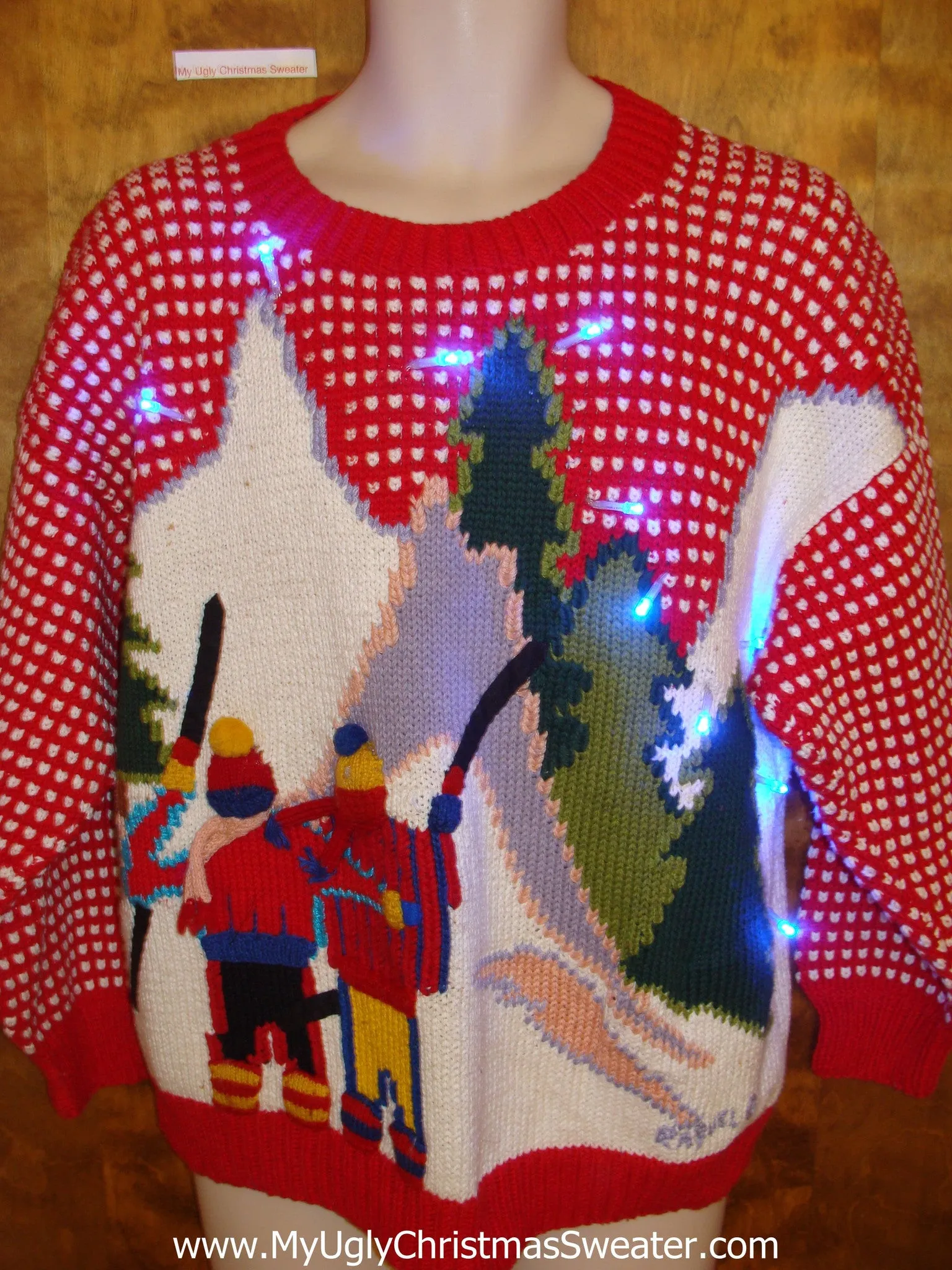 Best 70s or 80s Ski Themed Light Up Ugly Xmas Sweater