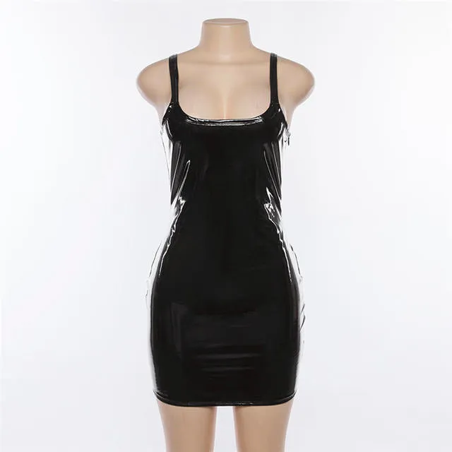 “BFF” latex leather vinyl bodycon mini dress