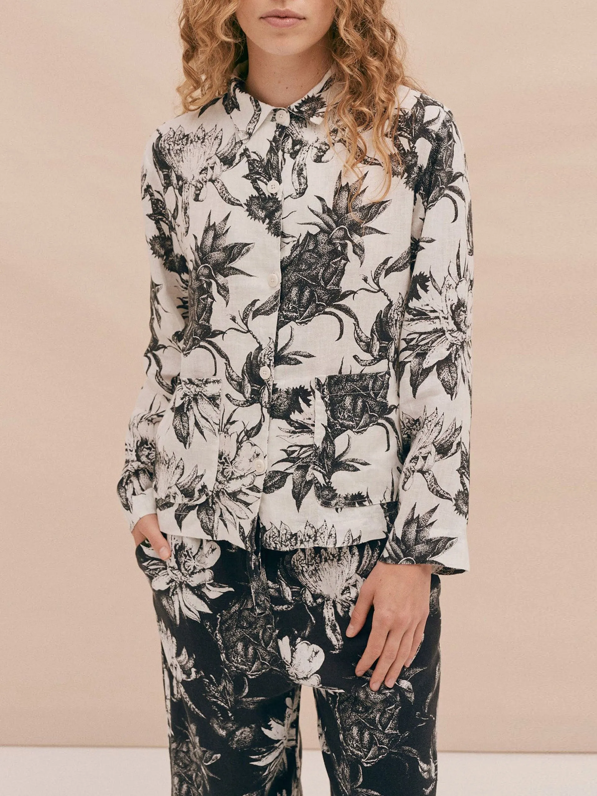 Black and white night bloom print pocket pyjama set