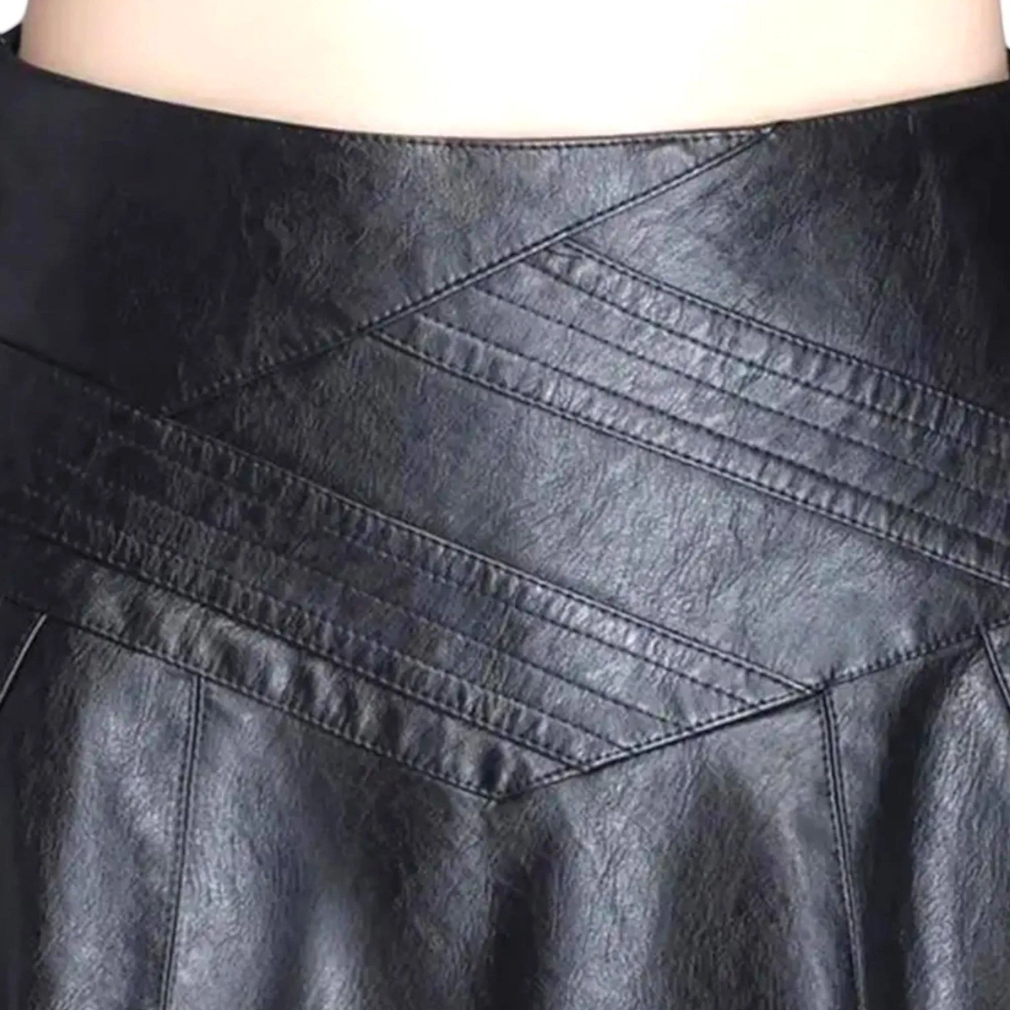 Black Leather A-Line Midi Skirt