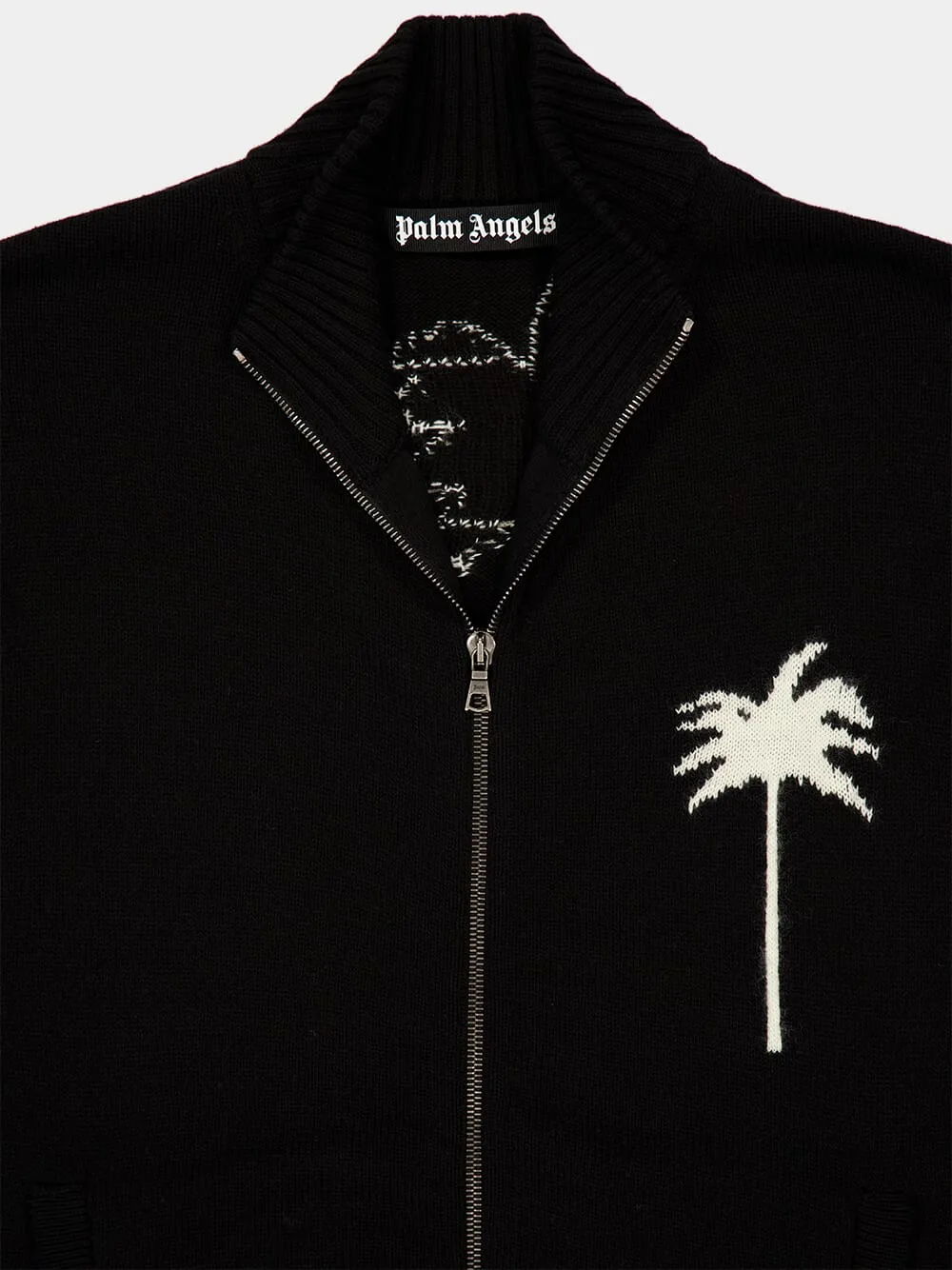 Black Palm Tree Knit Track Jacket