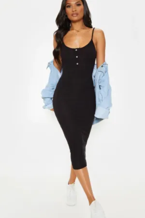 Black Scoop Neck Midaxi Dress