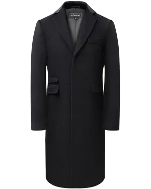 Black Wool Cashmere Covert Overcoat With Black Lining