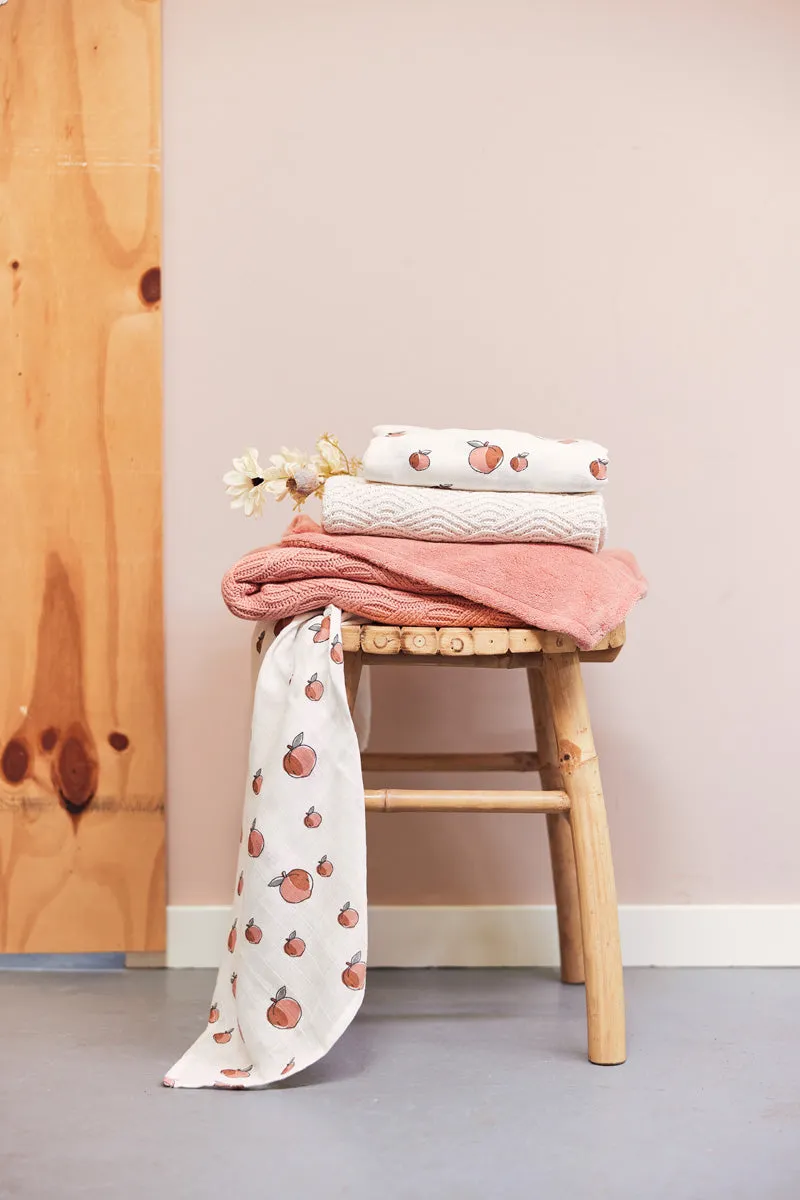 Blanket Cot 100x150cm Spring Knit - Rosewood/Coral Fleece