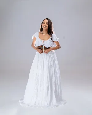 Blazing White Traditional Ethiopian Dress: Cultural Embellishment on Corset Habesha Dress for Any Events Habesha Kemis