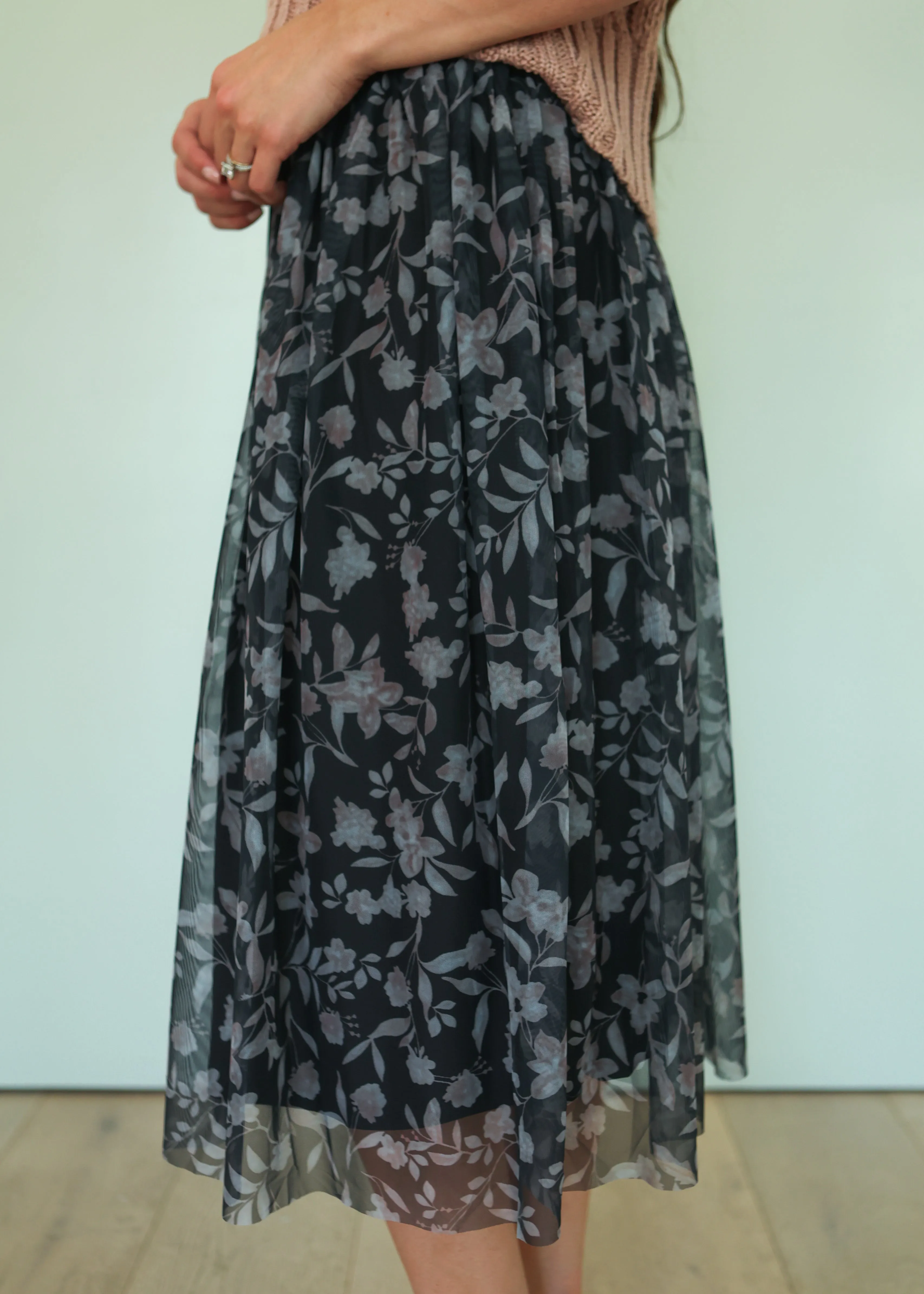 Blooming Orchid Black Floral Skirt - Final Few