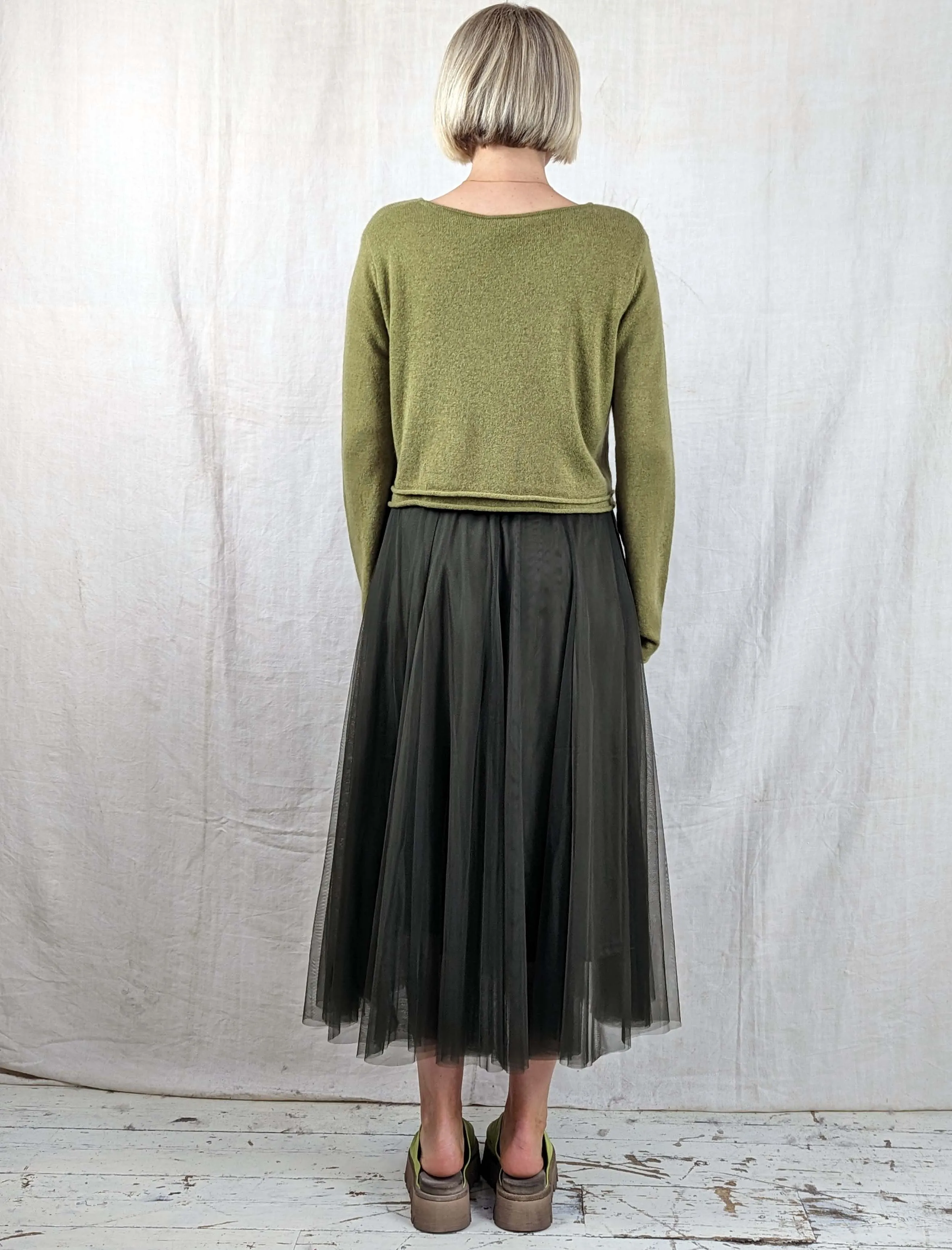 BLUE BASICS Midi Tulle Skirt - Olive