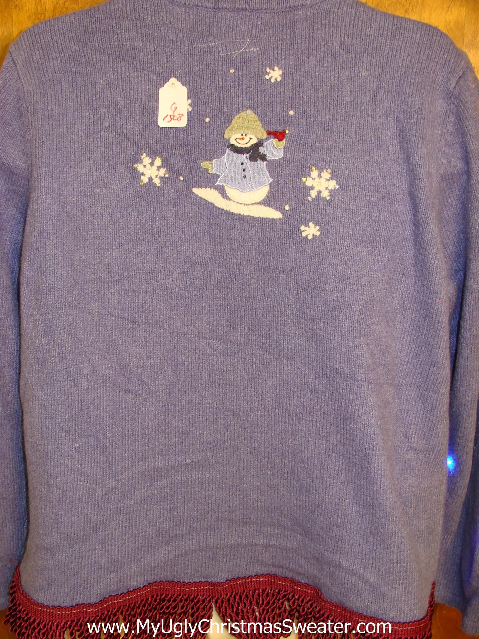 Blue Light Up Ugly Xmas Sweater with Snowmen