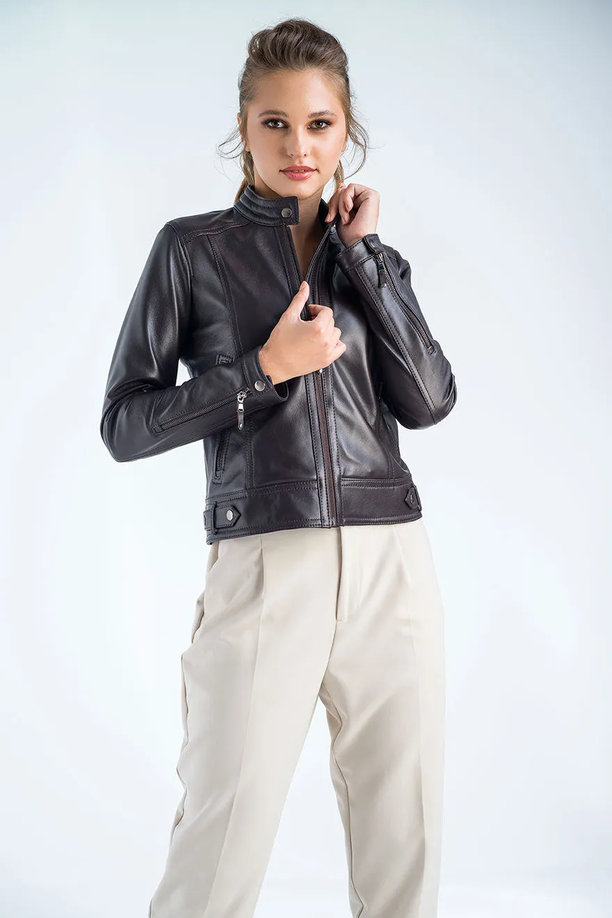 Brown Genuine Cropped Leather Jacket