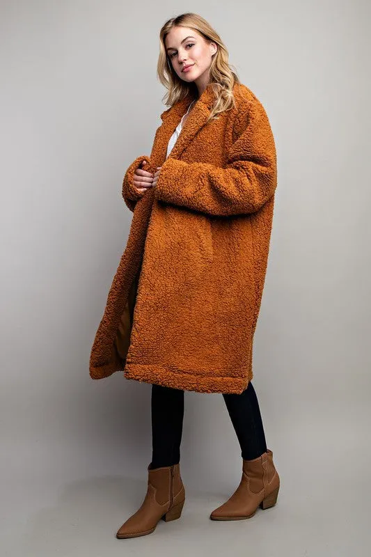 Brown Oversized Collared Teddy Sherpa Boxy Coat Jacket