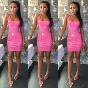 “Bubble gum” latex leather bodycon mini dress