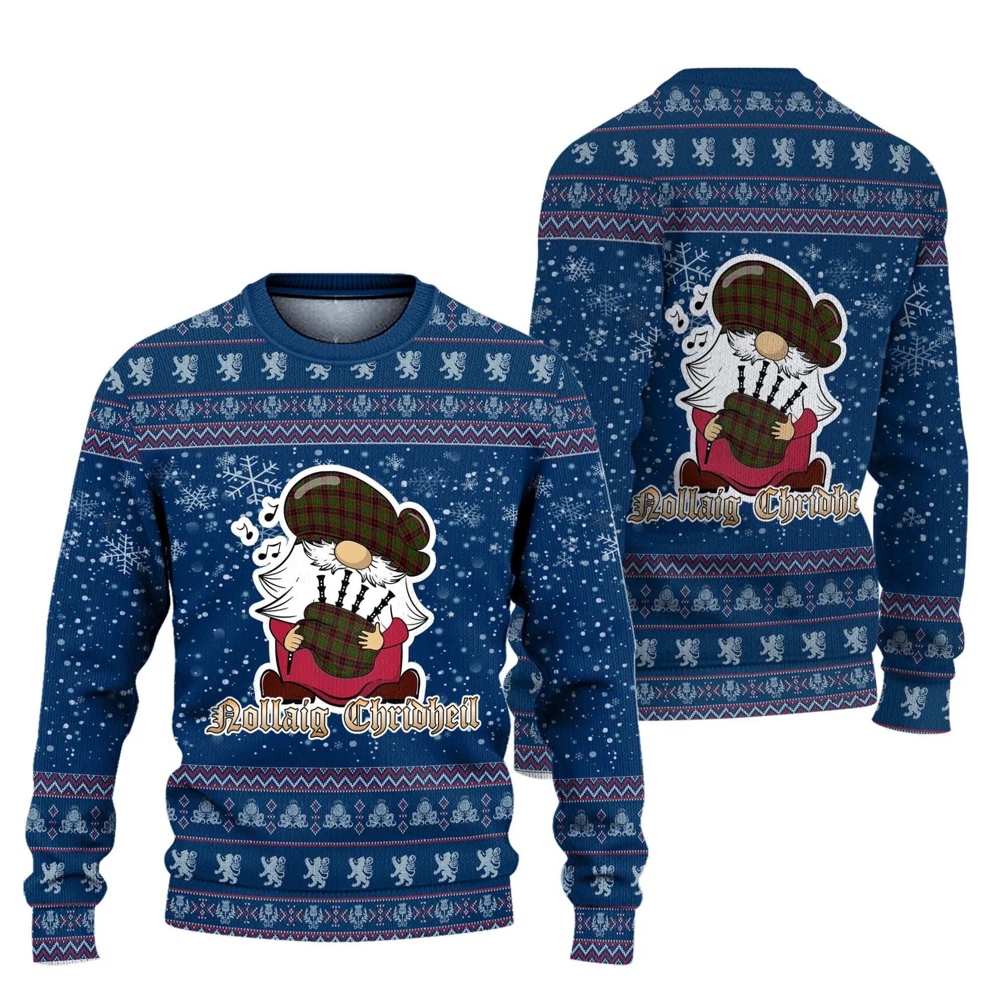 Buchan Clan Christmas Family Ugly Sweater with Funny Gnome Playing Bagpipes