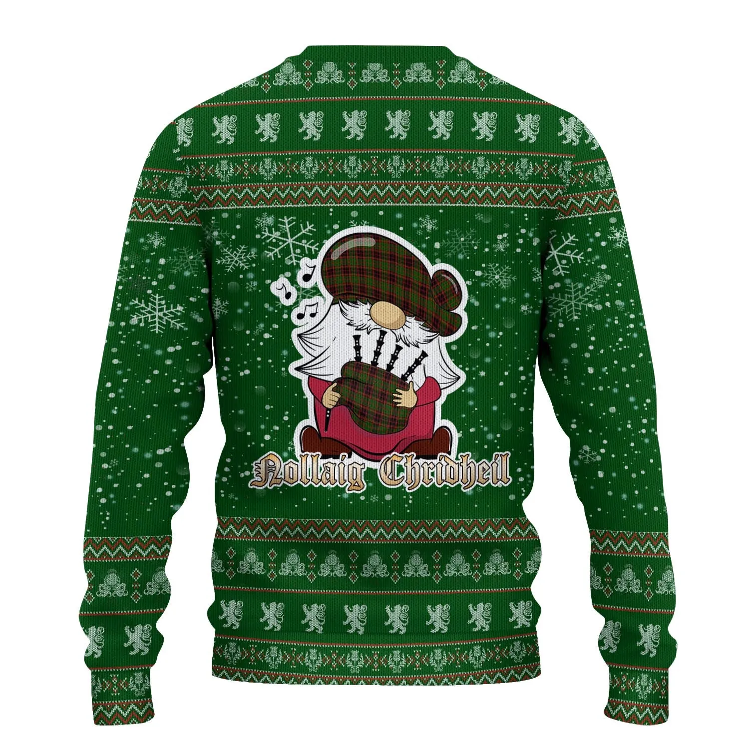 Buchan Clan Christmas Family Ugly Sweater with Funny Gnome Playing Bagpipes