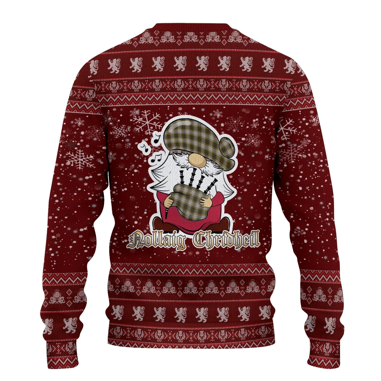 Buchanan Dress Clan Christmas Family Ugly Sweater with Funny Gnome Playing Bagpipes