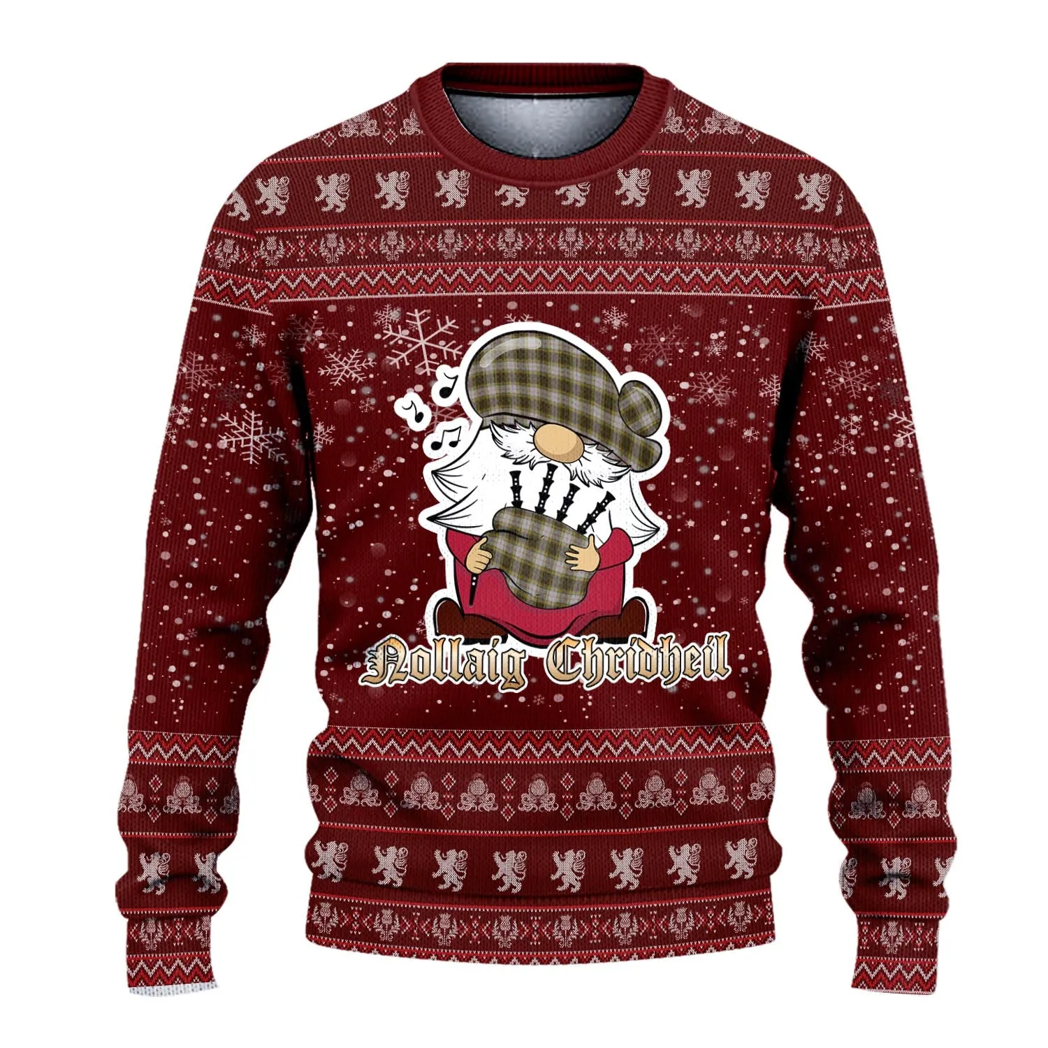 Buchanan Dress Clan Christmas Family Ugly Sweater with Funny Gnome Playing Bagpipes