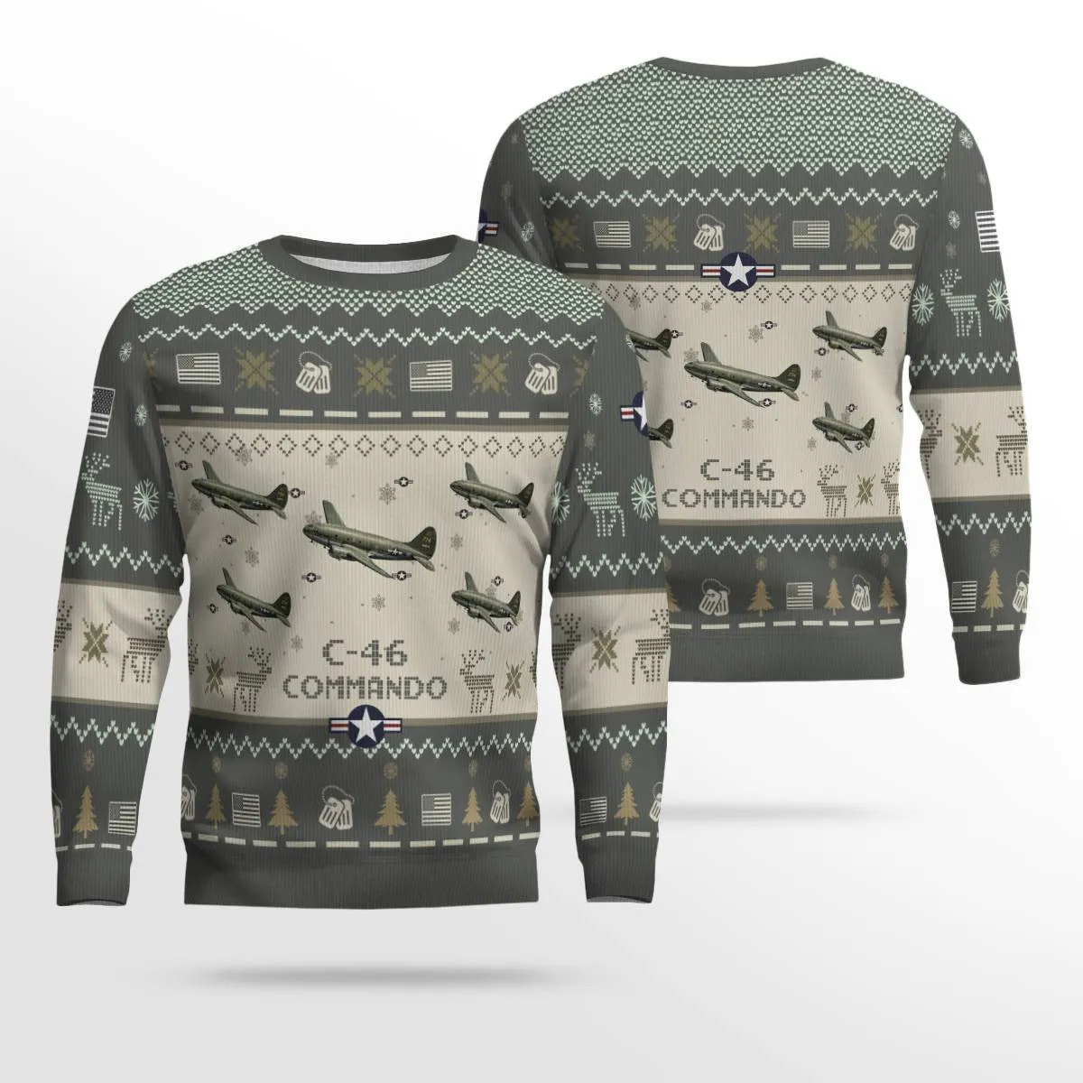 C-46 Commando C46 Aircraft Ugly Sweater, Ugly Sweater Christmas Shirt for Men Dad Veteran