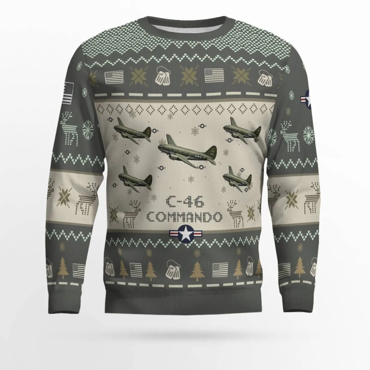 C-46 Commando C46 Aircraft Ugly Sweater, Ugly Sweater Christmas Shirt for Men Dad Veteran