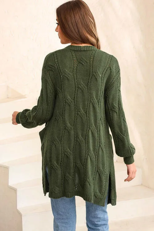 Cable-Knit Dropped Shoulder Cardigan