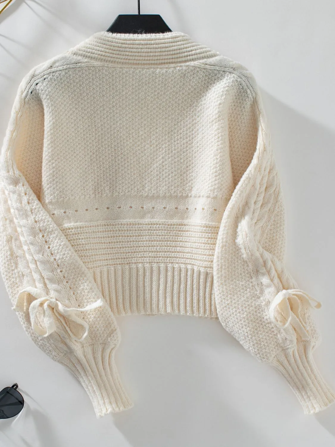 Cable-Knit Tied Open Front Lantern Sleeve Cardigan | Winter Cardigan | Sweater Weather