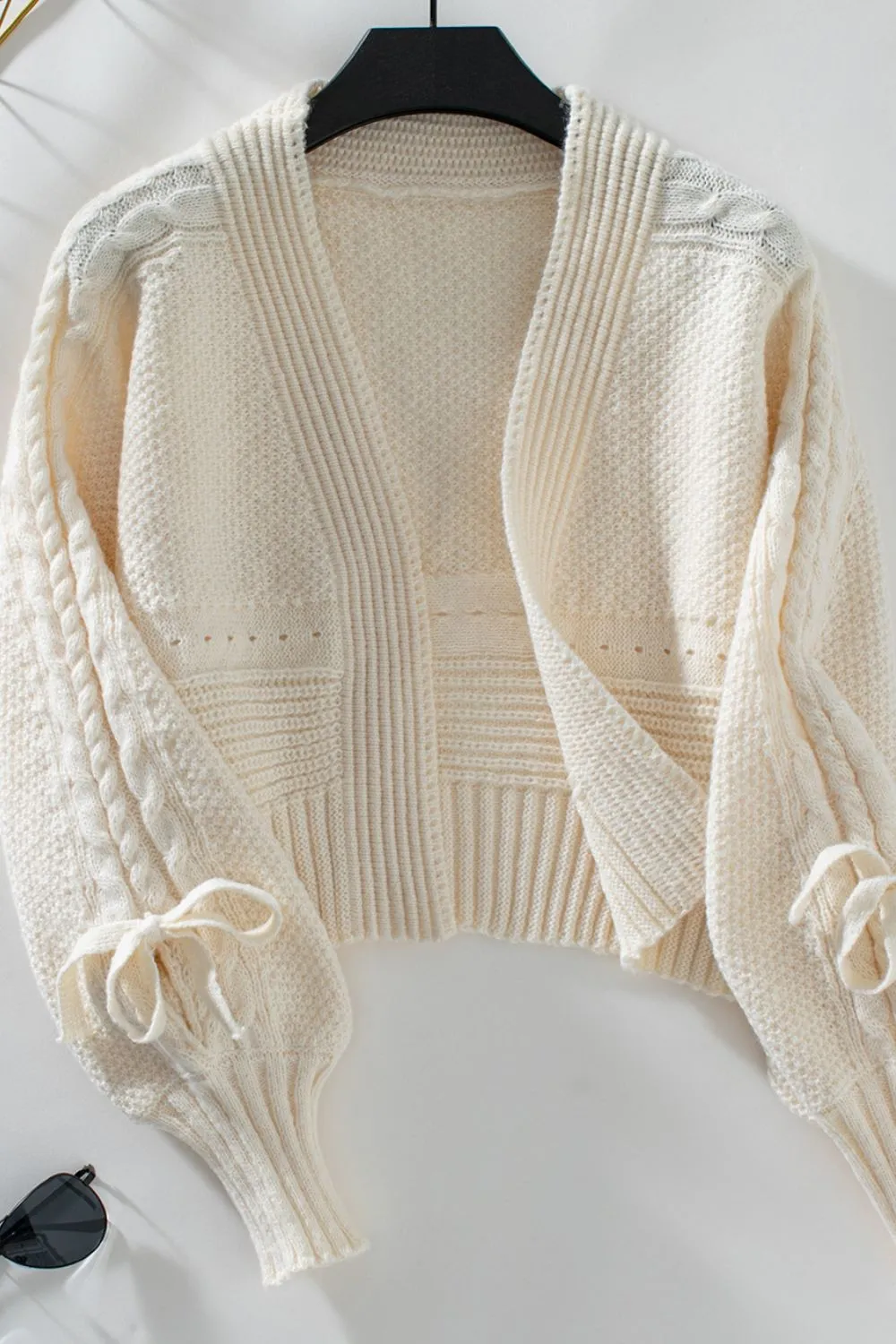 Cable-Knit Tied Open Front Lantern Sleeve Cardigan | Winter Cardigan | Sweater Weather